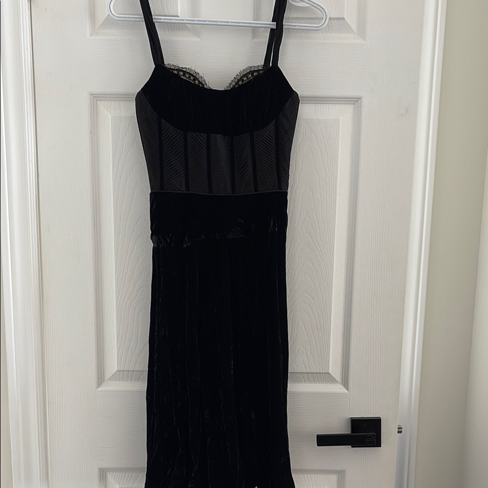 Badgley Mischka Black Sheath Dress with Bustier and Spaghetti Straps